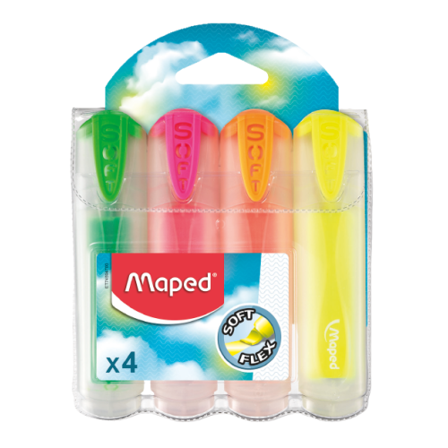 Набор текстовыделителей 4цв гибкий наконечник Fluo Peps Soft Translucent MAPED, 745947 Набор текстовыделителей 4цв гибкий наконечник Fluo Peps Soft Translucent MAPED, 745947