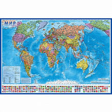 Карта Мира Политическая интерактивная 199х134см масштаб 1:15,5М ламинированная в тубусе Globen КН093