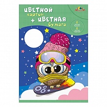 Цветная бумага 8цв 8л + картон 8цв 8л А4 Совенок КТС-ПРО, С0156-19