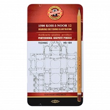 Карандаши чернографитные 12шт. НВ-10Н Koh-i-Noor Technic металлический пенал, 1502/I07PL