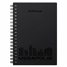 Блокнот А6 80л спираль клетка с пластиковой обложкой черный Megapolis Erich Krause, 50655