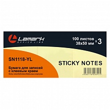 Блок самоклеящийся 38х50мм 3шт по 100л пастель желтая LAMARK, SN1118-YL