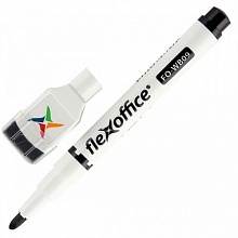 Маркер по доске 2,5мм черный круглый с губкой FlexOffice, FO-WB09 Black