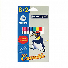 Фломастеры 8 цветов Centropen Erasable Tri + 2 поглотителя чернил 2569/10