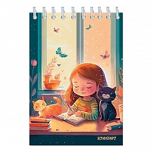 Блокнот А6 48л спираль клетка Девочка с котятами КТС-ПРО, С0115-120