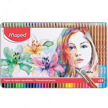 Карандаши акварельные 36 цв с кисточкой металлический пенал MAPED Artist 832436