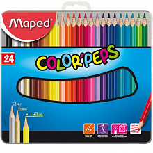 Карандаши  24 цв трехгранные ударопрочные металлический пенал MAPED Metal Box 832016