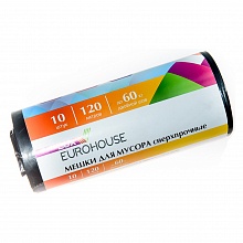 Пакет для мусора 120л рулон 10шт ПВД сверхпрочный 40мкм черный Lux EuroHouse, 9083