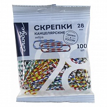 Скрепки цветные 28мм 100шт Зебра в пакете Globus, С28-100ПЗПл