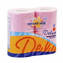 Бумага туалетная Мягкий знак Deluxe двухслойная 4 рулона розовая, 0571,С44