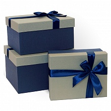 Коробка подарочная прямоугольная 19x15x9см серая-синяя с бантом Д10103П.120.3