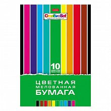 Цветная бумага 10 цв 10л А4 мелованная в папке Creative Set Hatber, 10Бц4м_05930