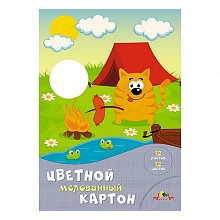 Картон 12цв 12л А4 мелованный в папке Кот на пикнике КТС-ПРО, С0327-16