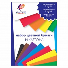 Цветная бумага 8цв 8л + картон 9цв 12л А4 Классика цвета Луч, 31С1957-08