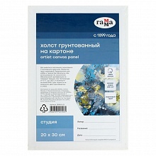 Холст грунтованный на картоне 20Х30см 100% хлопок 280г/м2 мелкое зерно Студия Гамма, 280818_02