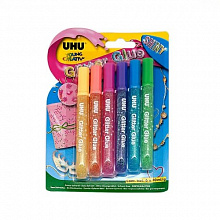 Набор гелей 6 цветов с эффектом полировки 10мл UHU Glitter Glue, 39110