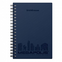 Тетрадь спираль 80л клетка с пластиковой обложкой Megapolis синяя Erich Krause, 45946