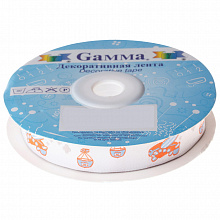 Лента жаккардовая 16мм х 10м голубой/оранжевый цвет Gamma (цена за 1 метр), TJR-73