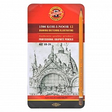 Карандаши чернографитные 12шт. 8В-2Н Koh-i-Noor Art металлический пенал, 1502/II08PL
