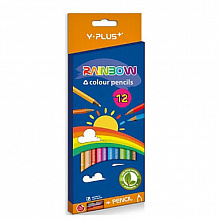 Карандаши  12 цв. Y-PLUS Rainbow трехгранные утолщенные с точилкой DPX1211