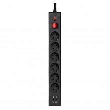 Сетевой фильтр 6 розеток 5м 2 USB черный BURO, BU-SP5_USB_2A-B