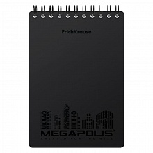 Блокнот А6 80л спираль клетка с пластиковой обложкой черный Megapolis Erich Krause, 50658