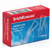Скрепки 25мм 100шт треугольные никелированные Erich Krause, 24869