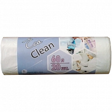 Пакет для мусора 60л рулон 20 штук 8мкм ПНД EcoClean 3347