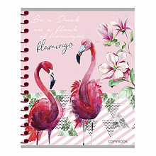 Тетрадь спираль  48л клетка Фламинго и цветы Проф-Пресс, 48-5733