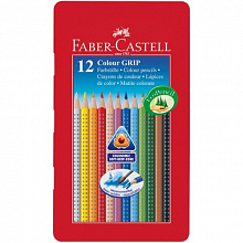 Карандаши акварельные 12 цв. Faber-Castell GRIP 2001 трехгранные металлический пенал, 112413
