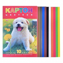 Картон 10цв 10л А4 мелованный Белый щенок Hatber, 10Кц4_03414