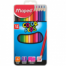 Карандаши  12 цв MAPED Metal Box трехгранные, ударопрочные, металлический пенал 832014