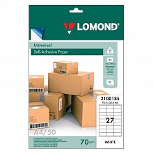 Наклейки бумажные А4 белые 27шт/лист 70х32мм 50л Lomond (цена за штуку) 2100185