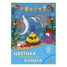 Цветная бумага 24цв 24л А4 мелованная Веселый праздник КТС-ПРО, С1233-12