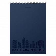Блокнот А4 80л спираль клетка с пластиковой обложкой синий Megapolis Erich Krause, 45950