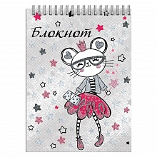 Блокнот А7 40л спираль клетка Мышка-модница Феникс, 57789
