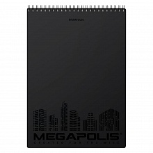 Блокнот А4 80л спираль клетка с пластиковой обложкой черный Megapolis Erich Krause, 50660