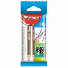 Карандаши чернографитные  3шт HB MAPED мини трехгранные, ударопрочные 850211