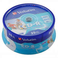 Диск CD-R 700MB 52x 25шт Printable Verbatim(цена за шт), 43439