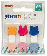 Закладки клейкие 3 цвета по 20л пластиковые Животные Stick`n Hopax, 26090