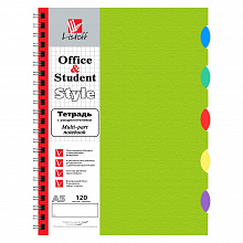 Тетрадь спираль 120л клетка салатовая с разделителями Канц-Эксмо ТПР512024