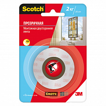 Клейкая лента двусторонняя 19мм х1,5м прозрачная монтажная 3M Scotch 40041915, 7100094887