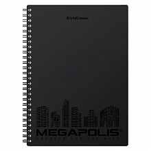 Тетрадь спираль 80л клетка с пластиковой обложкой черная Megapolis Erich Krause, 50656