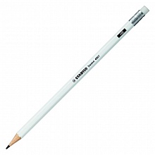Карандаш чернографитный HB с ластиком шестигранный корпус белый STABILO SCHWAN 4907, 4907/HB-52