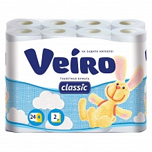 Бумага туалетная двухслойная 24 рулона белая VEIRO Classic, 5С224