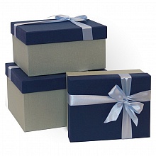 Коробка подарочная прямоугольная 19x15x9см синяя-серая с бантом Д10103П.124.3