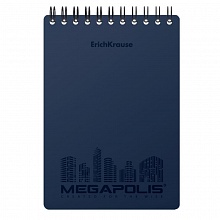 Блокнот А6 80л спираль клетка с пластиковой обложкой синий Megapolis Erich Krause, 45948