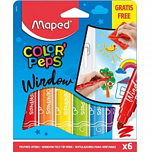 Фломастеры утолщенные 6 цветов для рисования на стекле MAPED Color Peps Window 844820