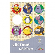 Картон 12цв 12л А4 мелованный в папке Весёлые малыши КТС-ПРО, С0327-13