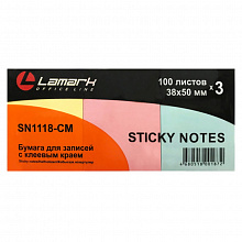 Блок самоклеящийся 38х50мм 3шт по 100л пастель ассорти LAMARK, SN1118-CM